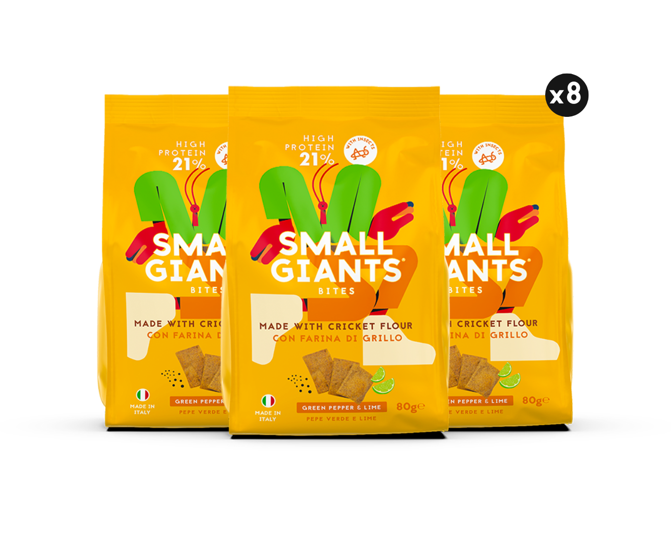 SMALL GIANTS BITES - CRACKERS WITH CRICKET FLOUR - LIME AND PEPPER