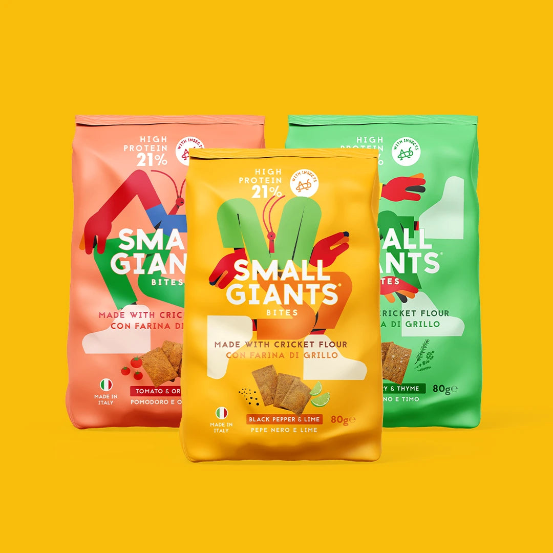 SMALL GIANTS BITES - CRACKERS WITH CRICKET FLOUR - 21% <tc>protein</tc>